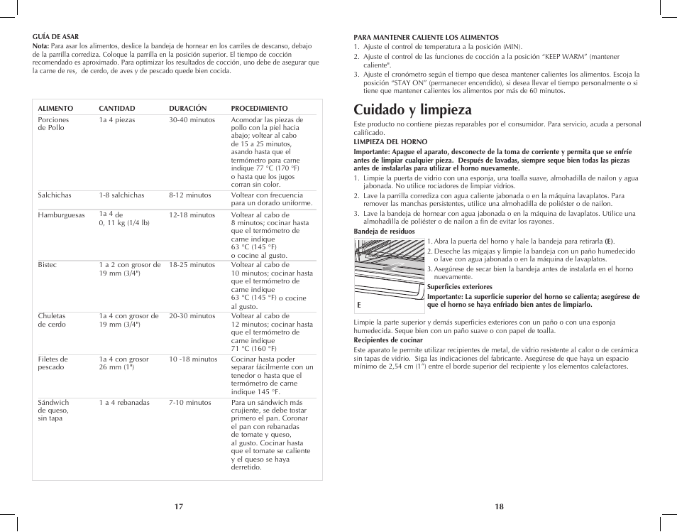 Cuidado y limpieza | Black & Decker TRO4050B User Manual | Page 10 / 19