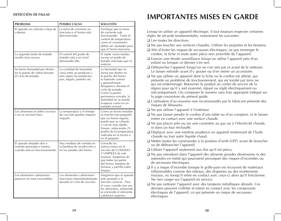 Importantes mises en garde | Black & Decker TRO4050B User Manual | Page 11 / 19