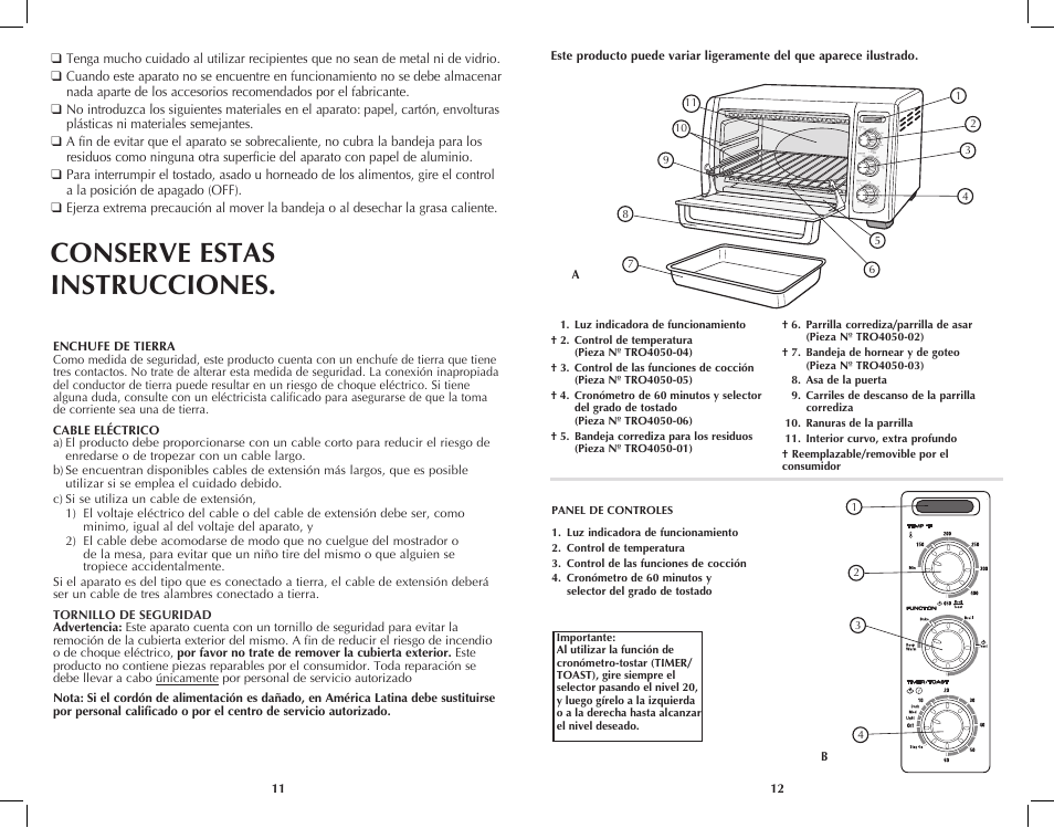 Conserve estas instrucciones | Black & Decker TRO4050B User Manual | Page 7 / 19