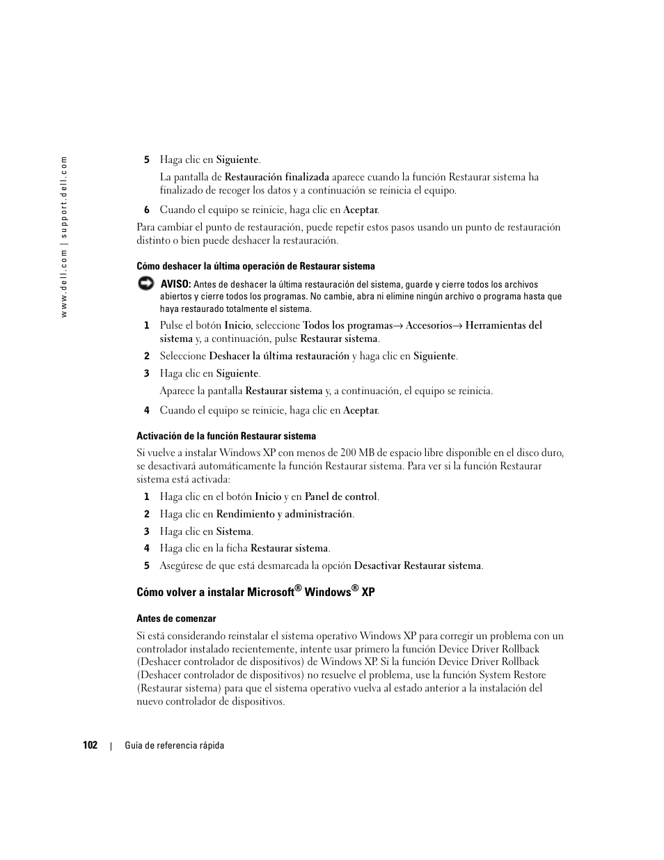 Cómo volver a instalar microsoft® windows® xp, Cómo volver a instalar microsoft | Dell OptiPlex GX280 User Manual | Page 102 / 108