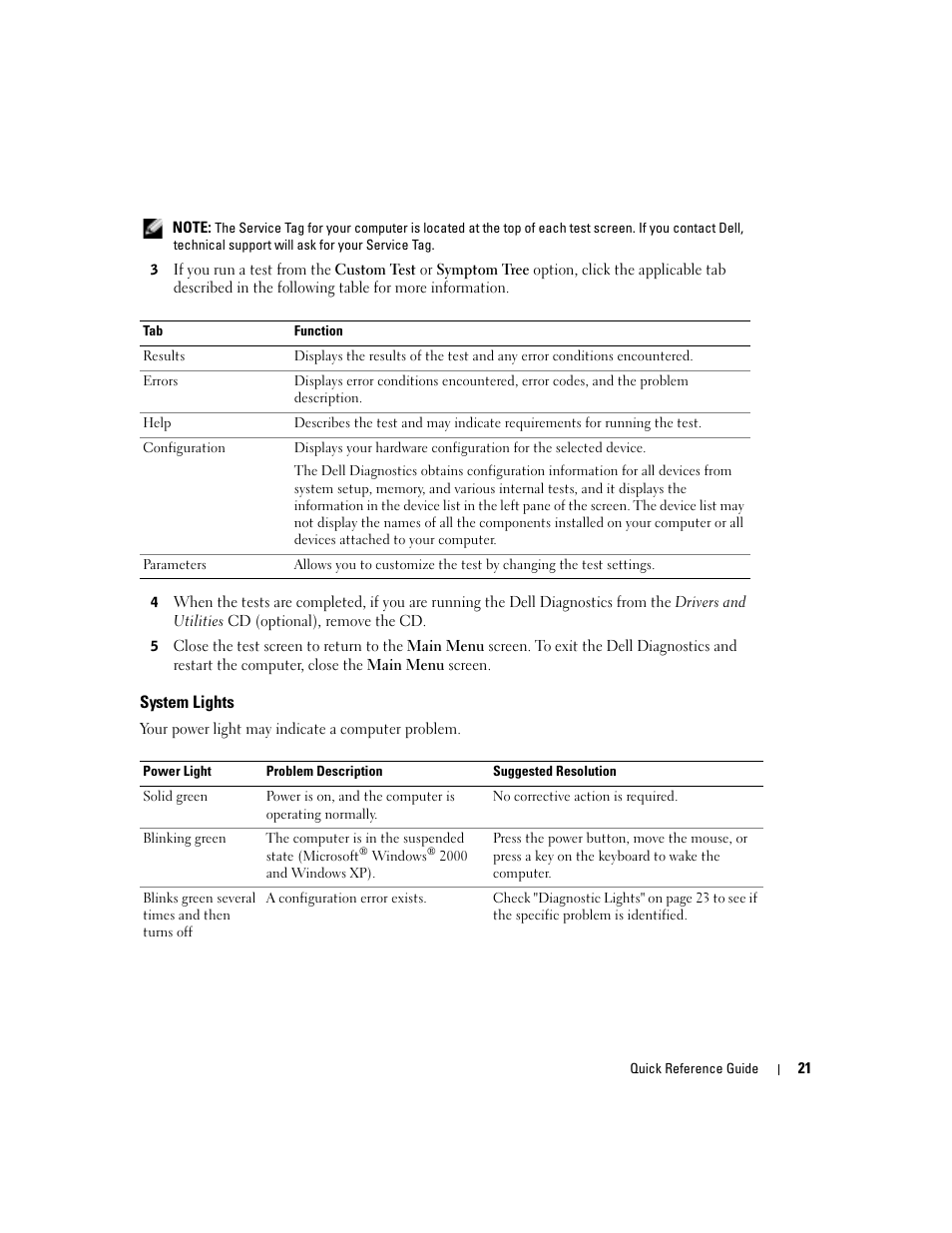 System lights | Dell OptiPlex GX280 User Manual | Page 21 / 108