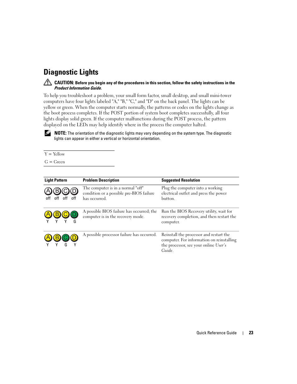 Diagnostic lights | Dell OptiPlex GX280 User Manual | Page 23 / 108