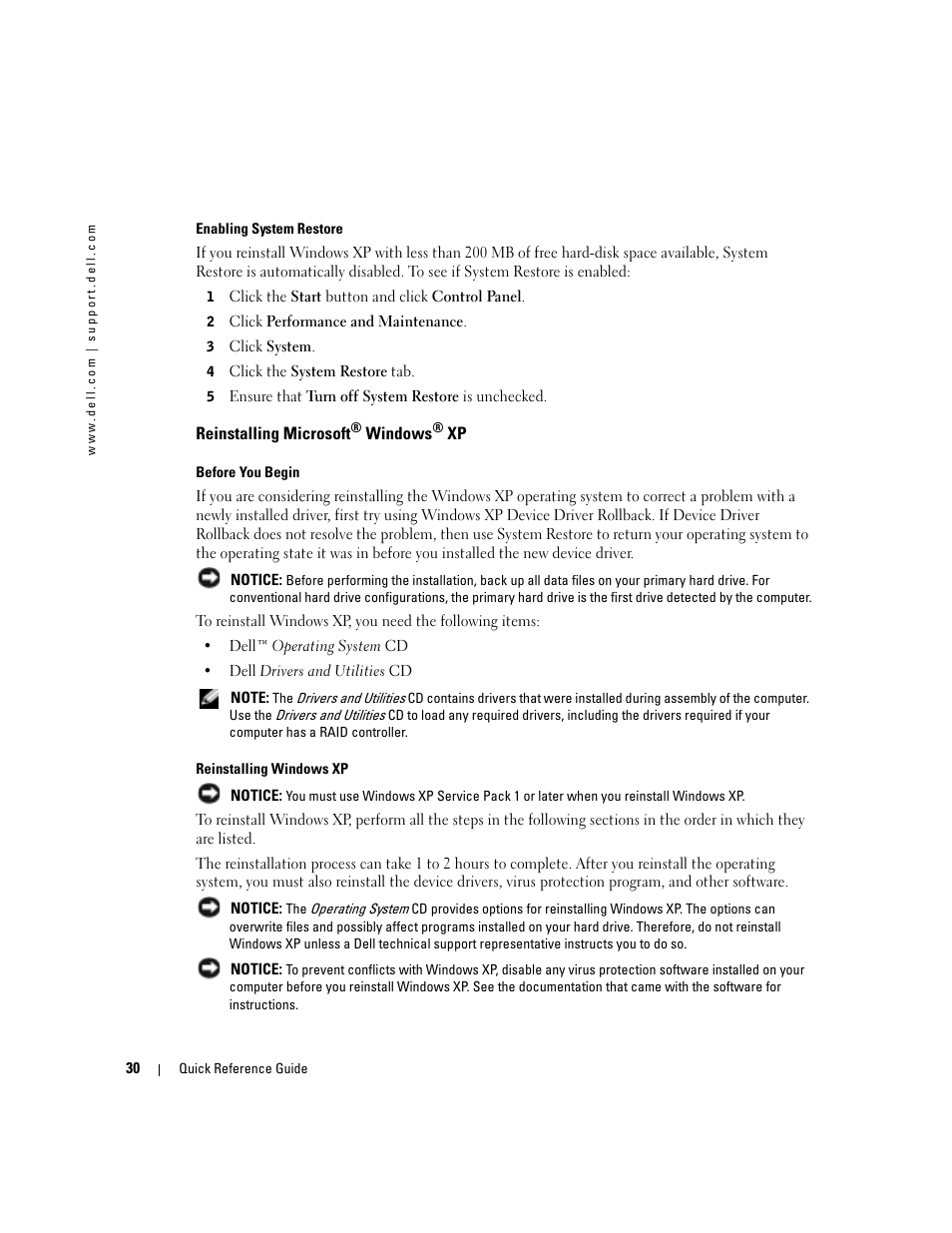 Reinstalling microsoft® windows® xp, Reinstalling microsoft | Dell OptiPlex GX280 User Manual | Page 30 / 108