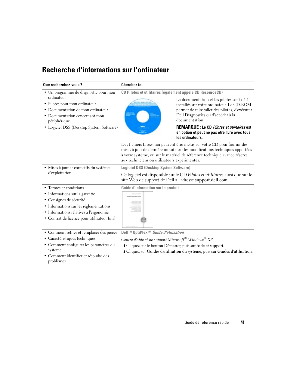 Recherche d'informations sur l'ordinateur | Dell OptiPlex GX280 User Manual | Page 41 / 108