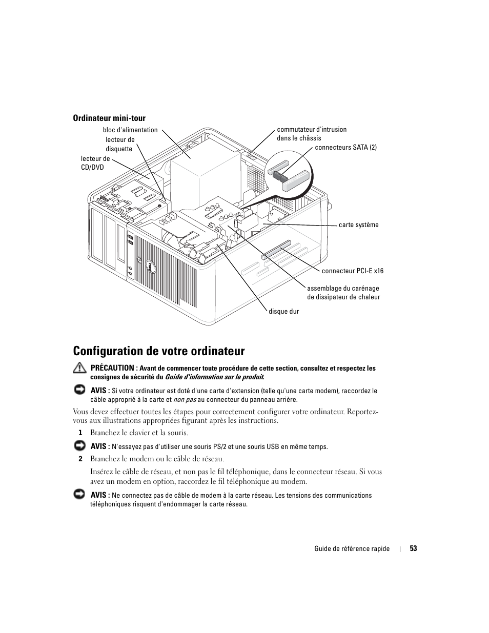 Ordinateur mini-tour, Configuration de votre ordinateur | Dell OptiPlex GX280 User Manual | Page 53 / 108