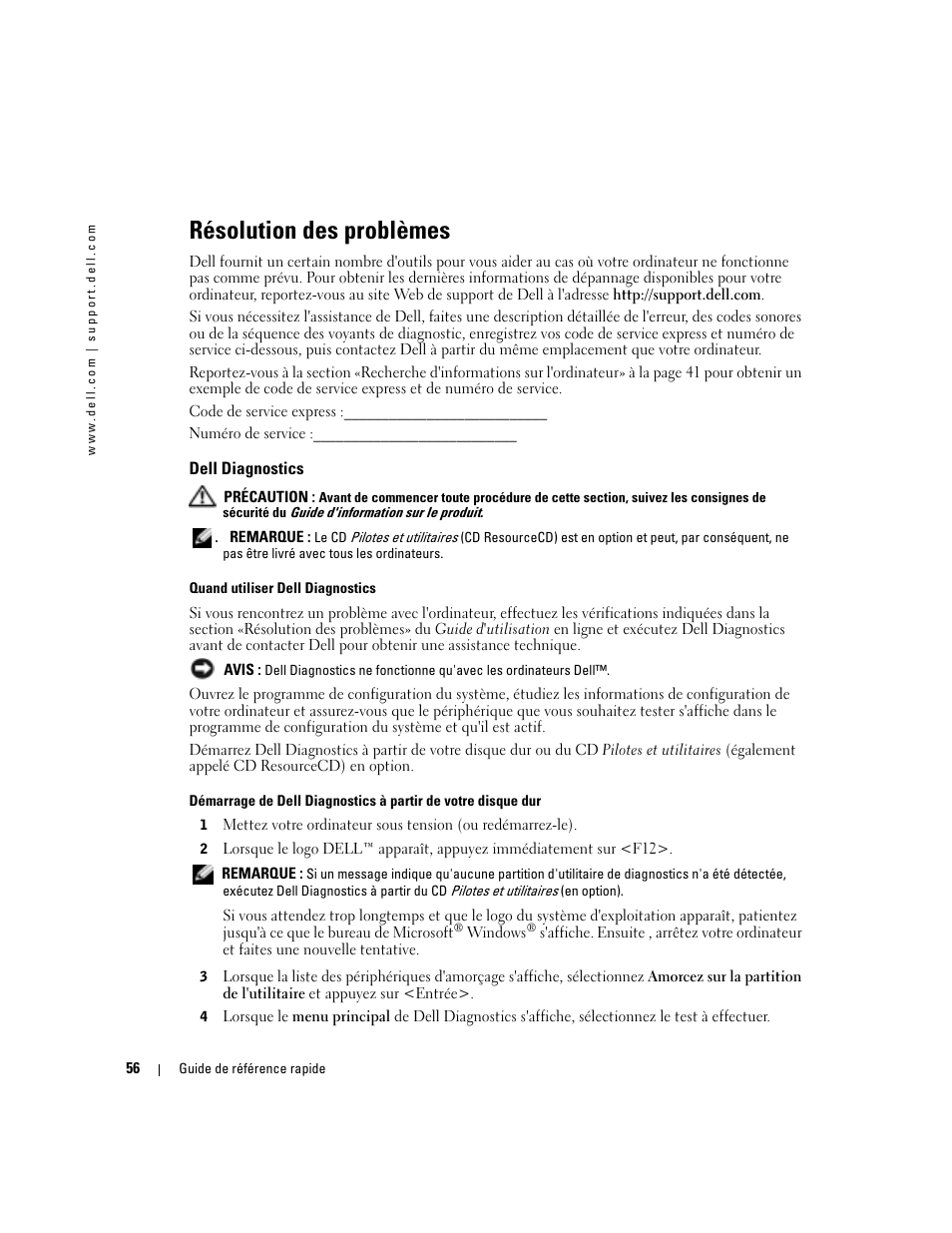 Résolution des problèmes, Dell diagnostics | Dell OptiPlex GX280 User Manual | Page 56 / 108