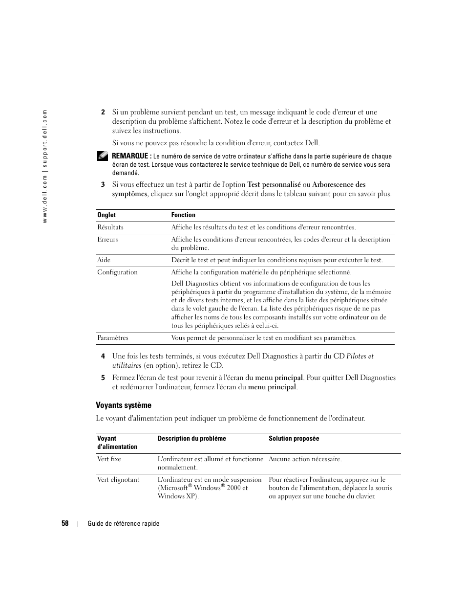 Voyants système | Dell OptiPlex GX280 User Manual | Page 58 / 108