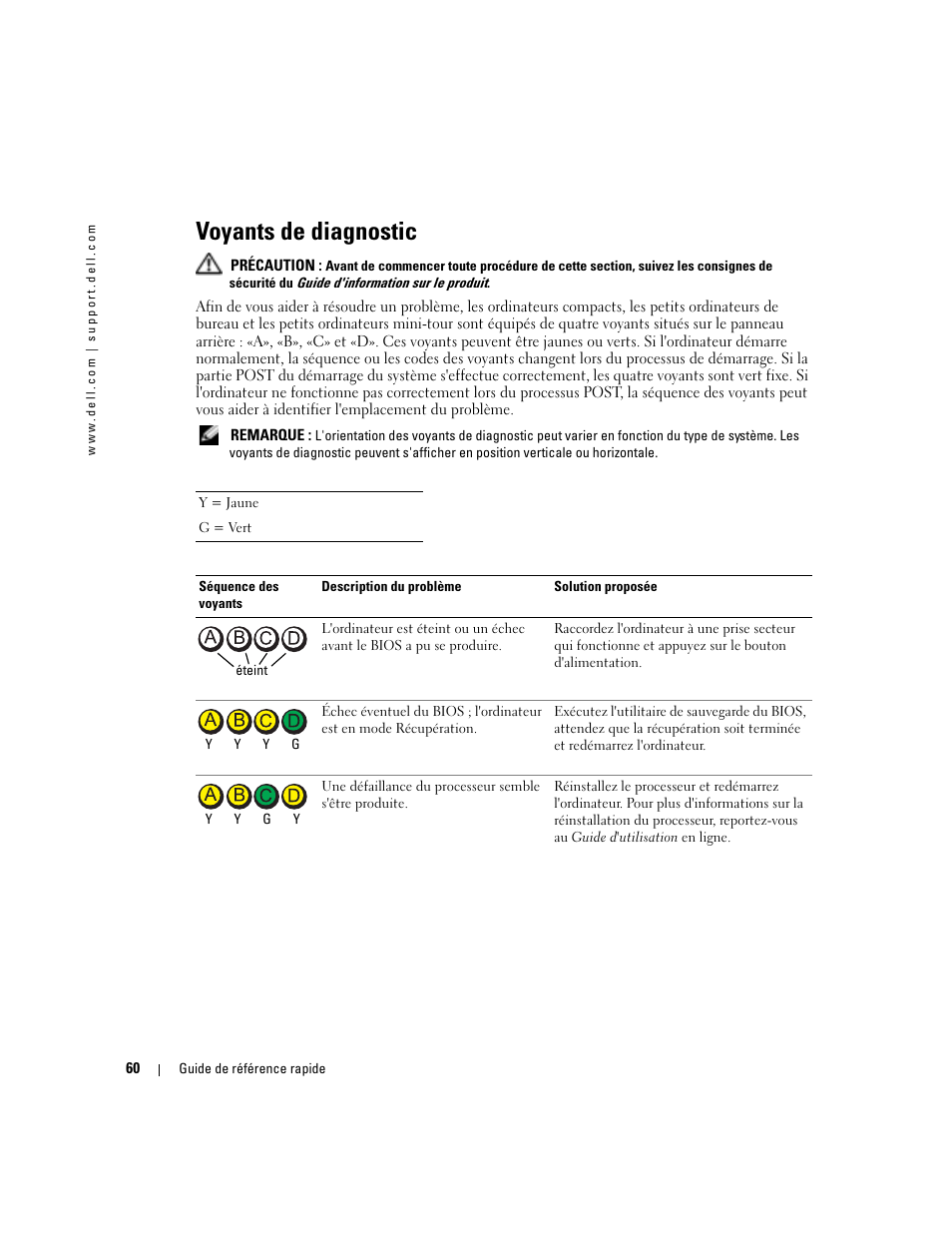 Voyants de diagnostic, Ultez la section «voyants de diagnostic» à | Dell OptiPlex GX280 User Manual | Page 60 / 108
