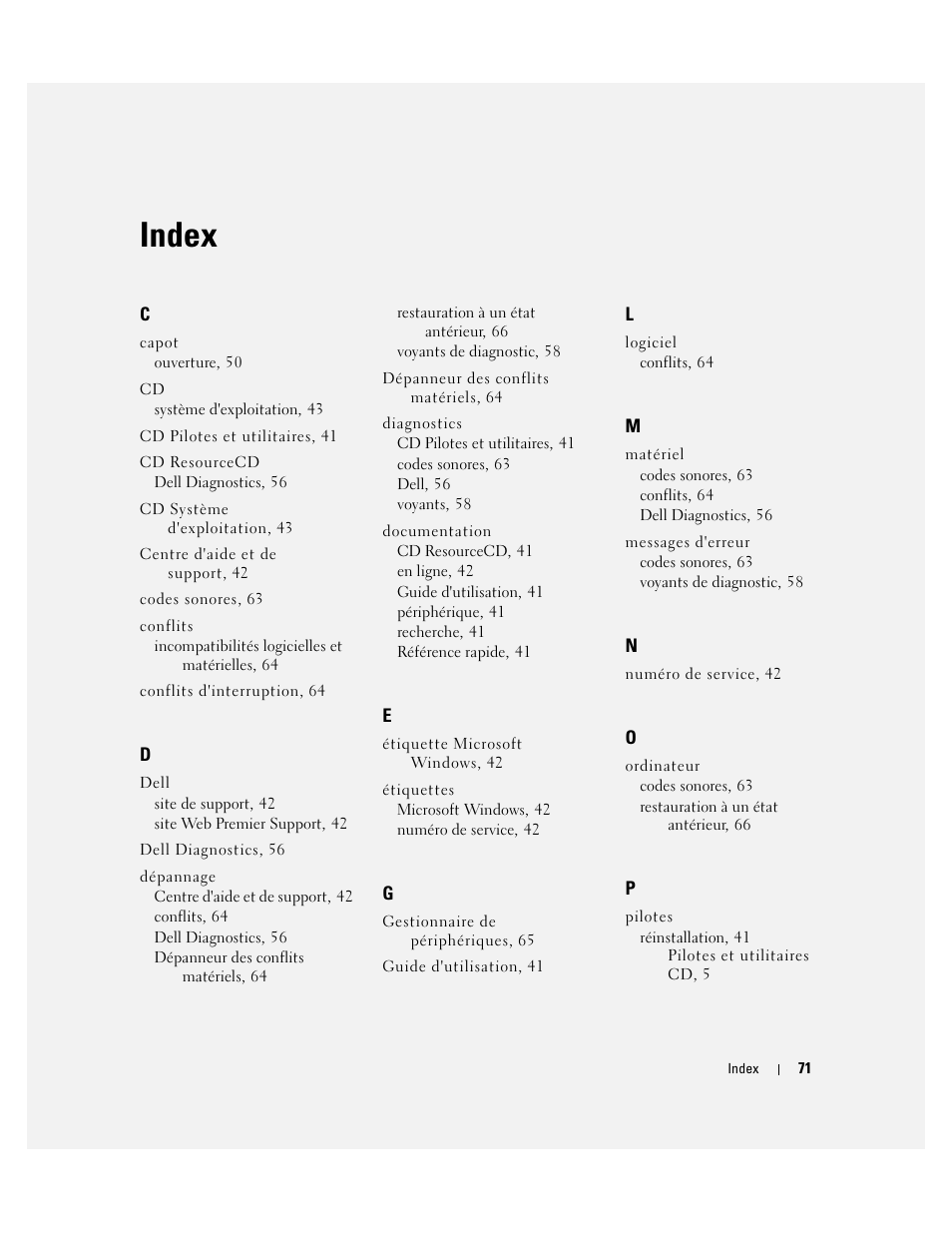 Index | Dell OptiPlex GX280 User Manual | Page 71 / 108