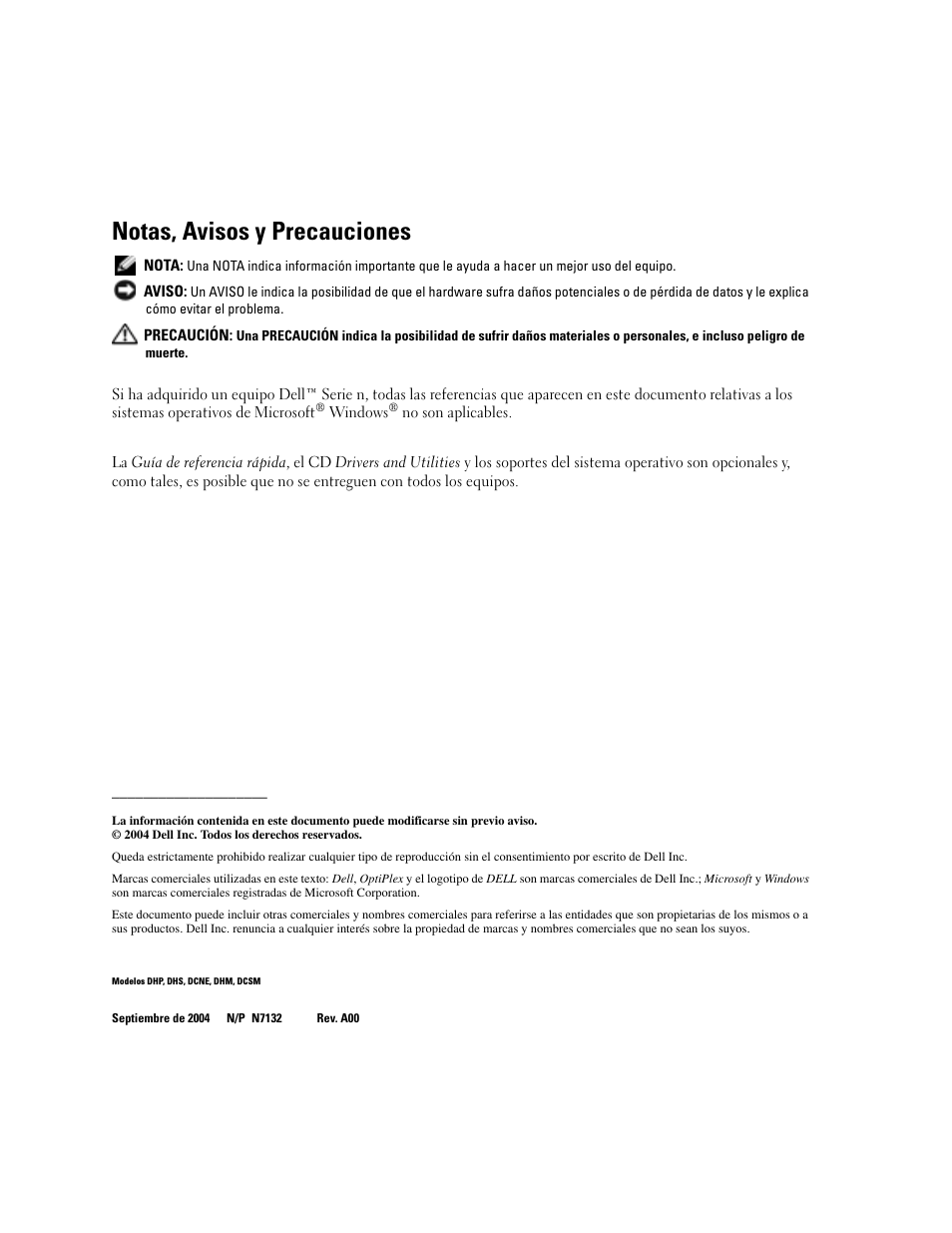 Notas, avisos y precauciones | Dell OptiPlex GX280 User Manual | Page 74 / 108