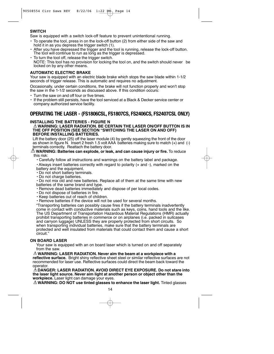 Black & Decker FIRESTORM FS1807CS User Manual | Page 14 / 56