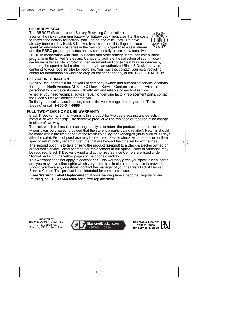 Black & Decker FIRESTORM FS1807CS User Manual | Page 17 / 56