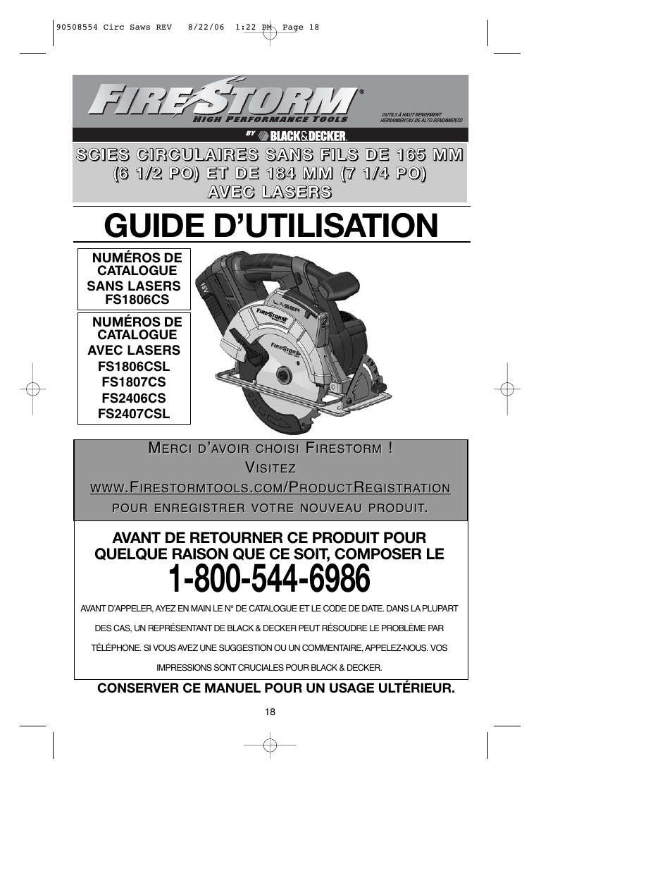 Guide d’utilisation | Black & Decker FIRESTORM FS1807CS User Manual | Page 18 / 56