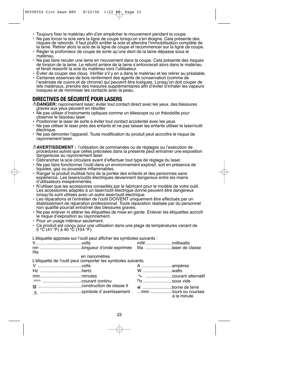 Directives de sécurité pour lasers | Black & Decker FIRESTORM FS1807CS User Manual | Page 23 / 56