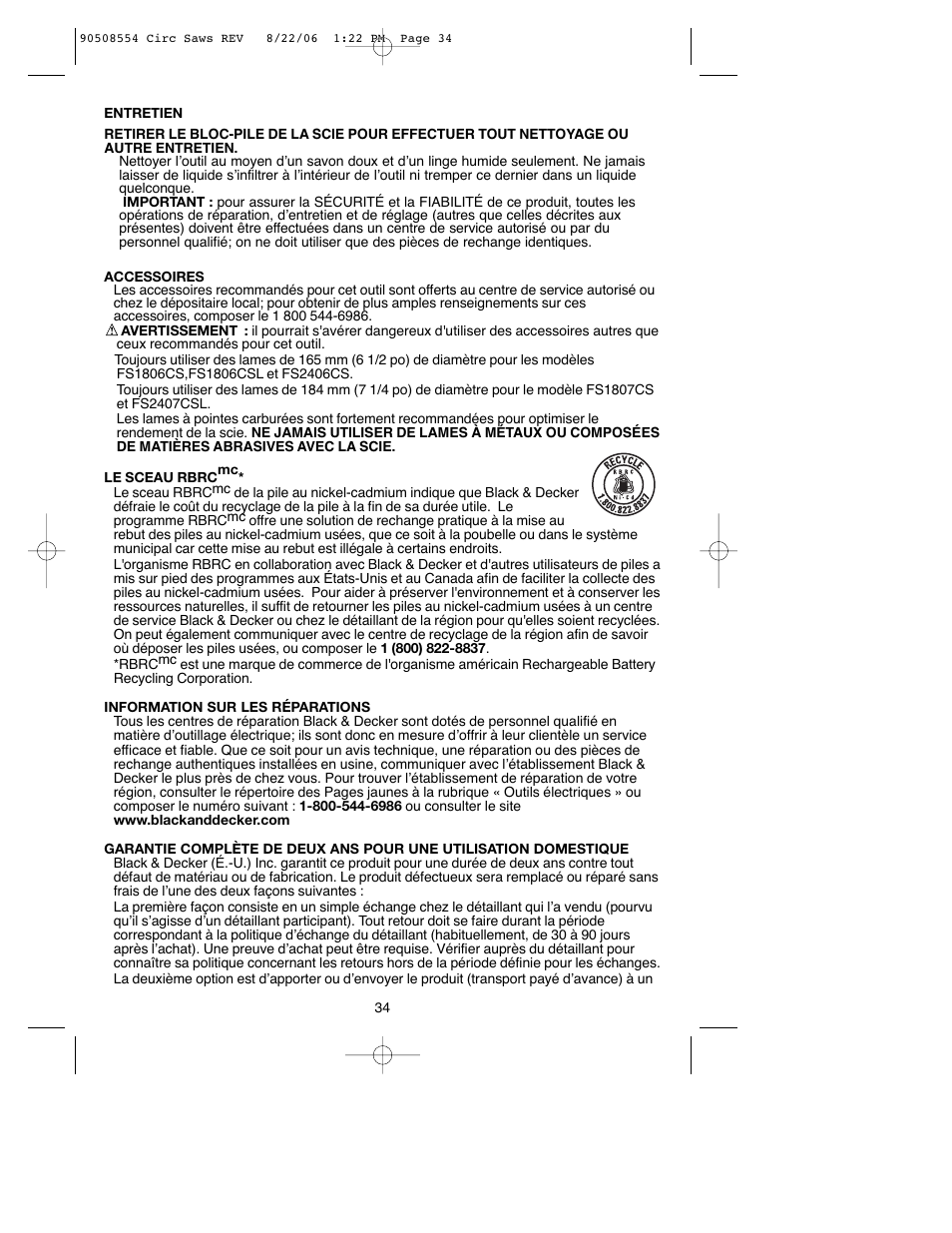 Black & Decker FIRESTORM FS1807CS User Manual | Page 34 / 56