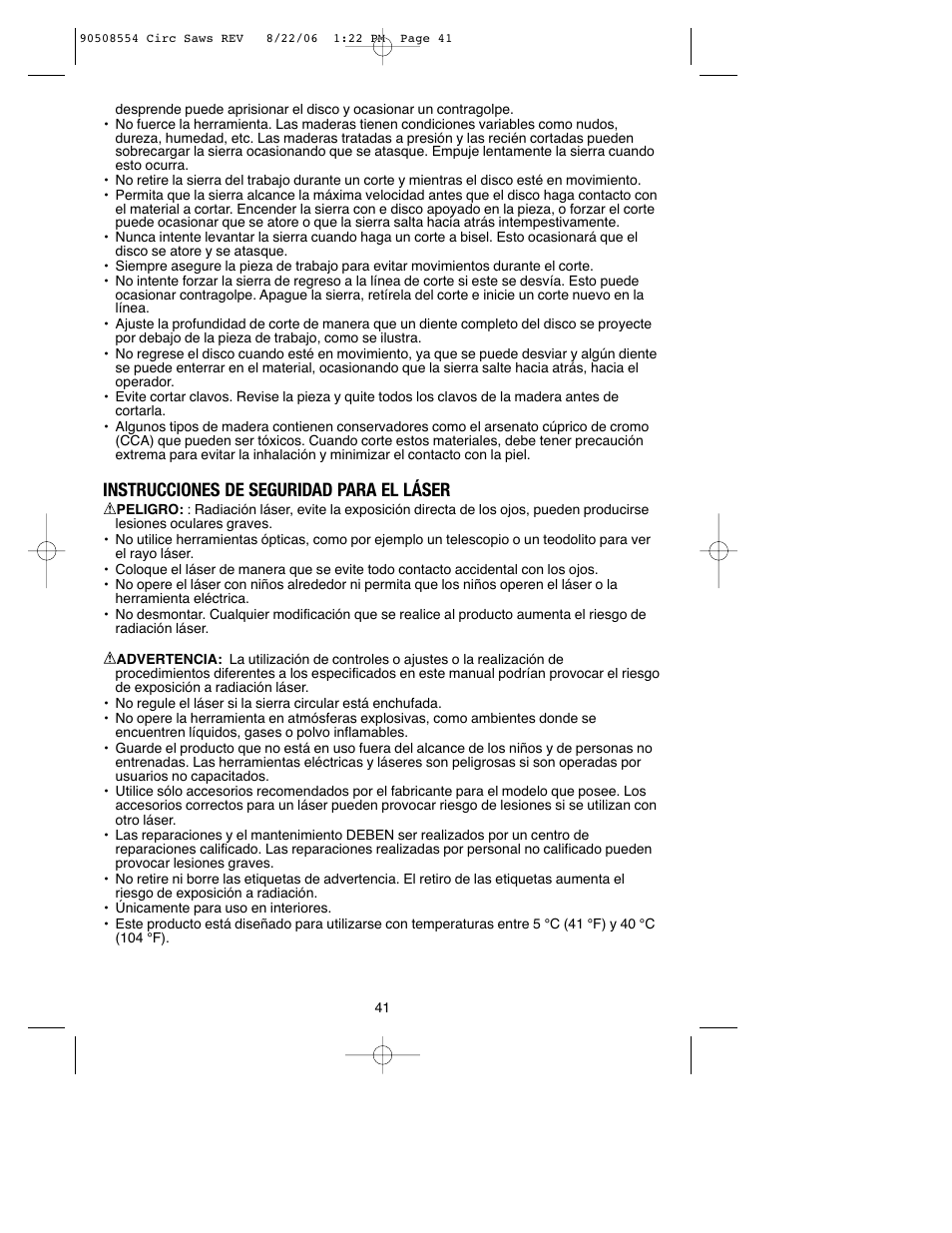 Instrucciones de seguridad para el láser | Black & Decker FIRESTORM FS1807CS User Manual | Page 41 / 56