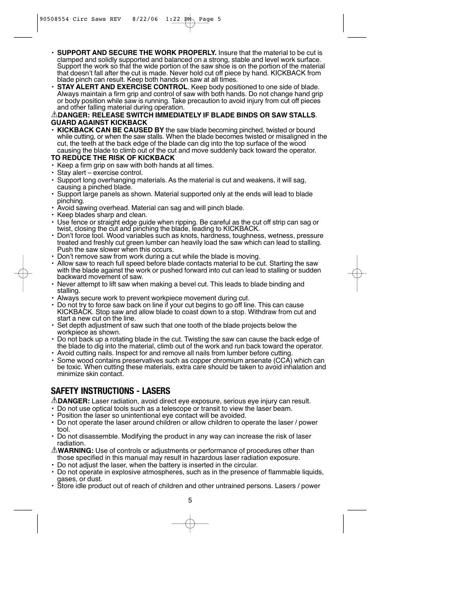 Safety instructions - lasers | Black & Decker FIRESTORM FS1807CS User Manual | Page 5 / 56