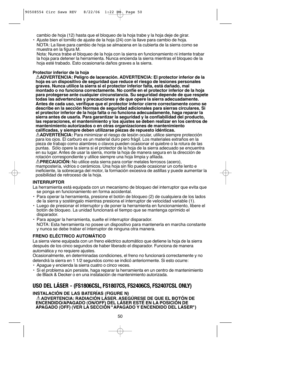 Black & Decker FIRESTORM FS1807CS User Manual | Page 50 / 56