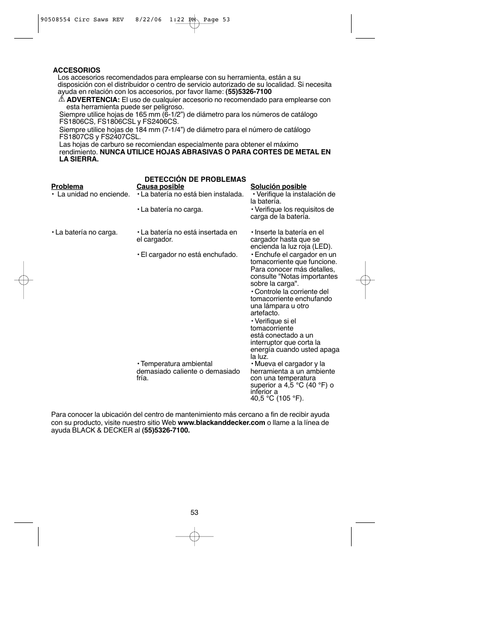 Black & Decker FIRESTORM FS1807CS User Manual | Page 53 / 56