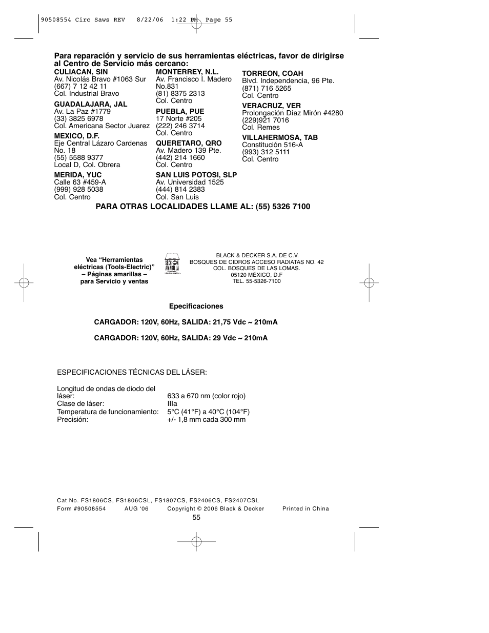 Black & Decker FIRESTORM FS1807CS User Manual | Page 55 / 56