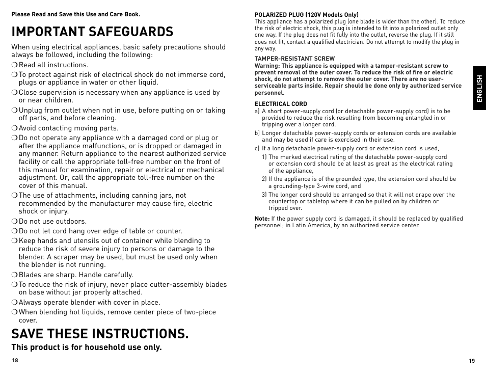 Important safeguards, Save these instructions | Black & Decker BLBD25LAUC User Manual | Page 10 / 17