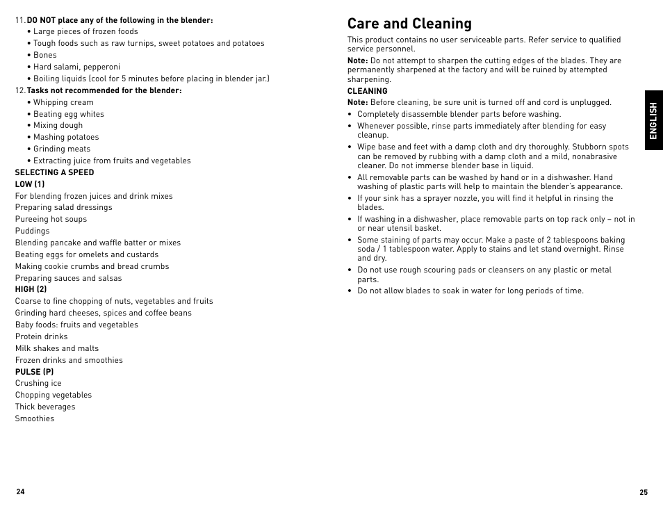 Care and cleaning | Black & Decker BLBD25LAUC User Manual | Page 13 / 17