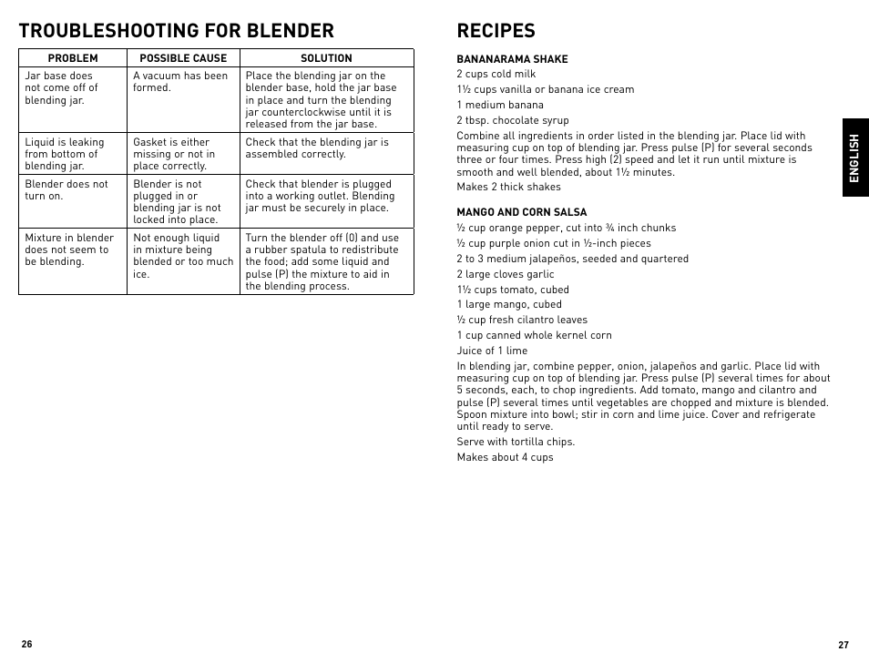 Recipes, Troubleshooting for blender | Black & Decker BLBD25LAUC User Manual | Page 14 / 17