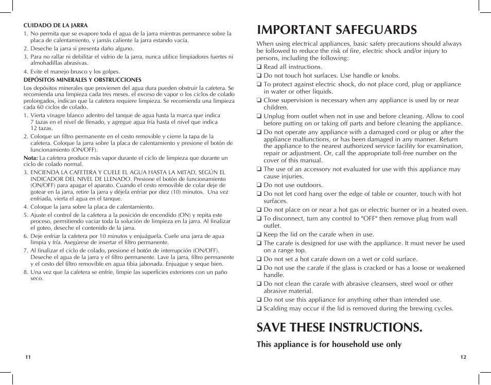 Important safeguards, Save these instructions, This appliance is for household use only | Black & Decker r DCM900B User Manual | Page 7 / 15
