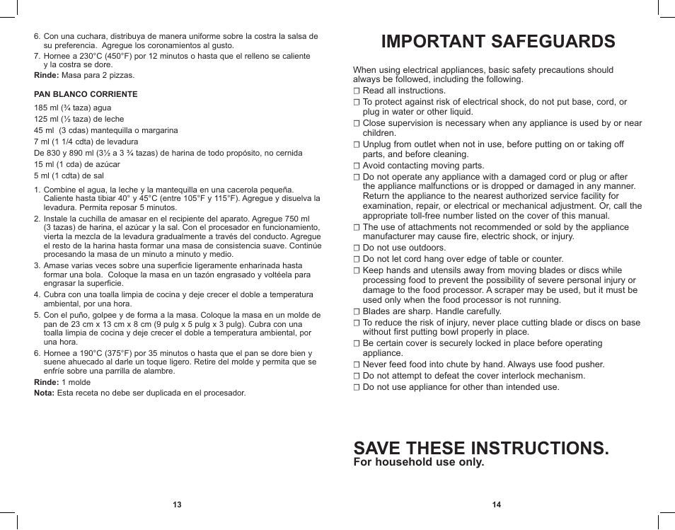 Important safeguards save these instructions, For household use only | Black & Decker PowerPro II FP1611SCKT User Manual | Page 8 / 16