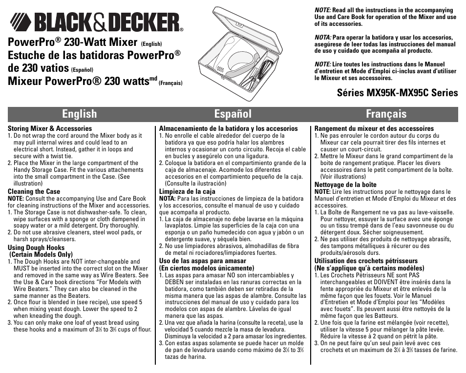 Black & Decker MX95K User Manual | 2 pages