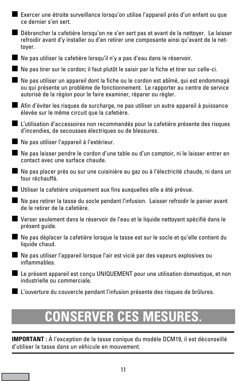 Conserver ces mesures | Black & Decker DCM19 User Manual | Page 11 / 16