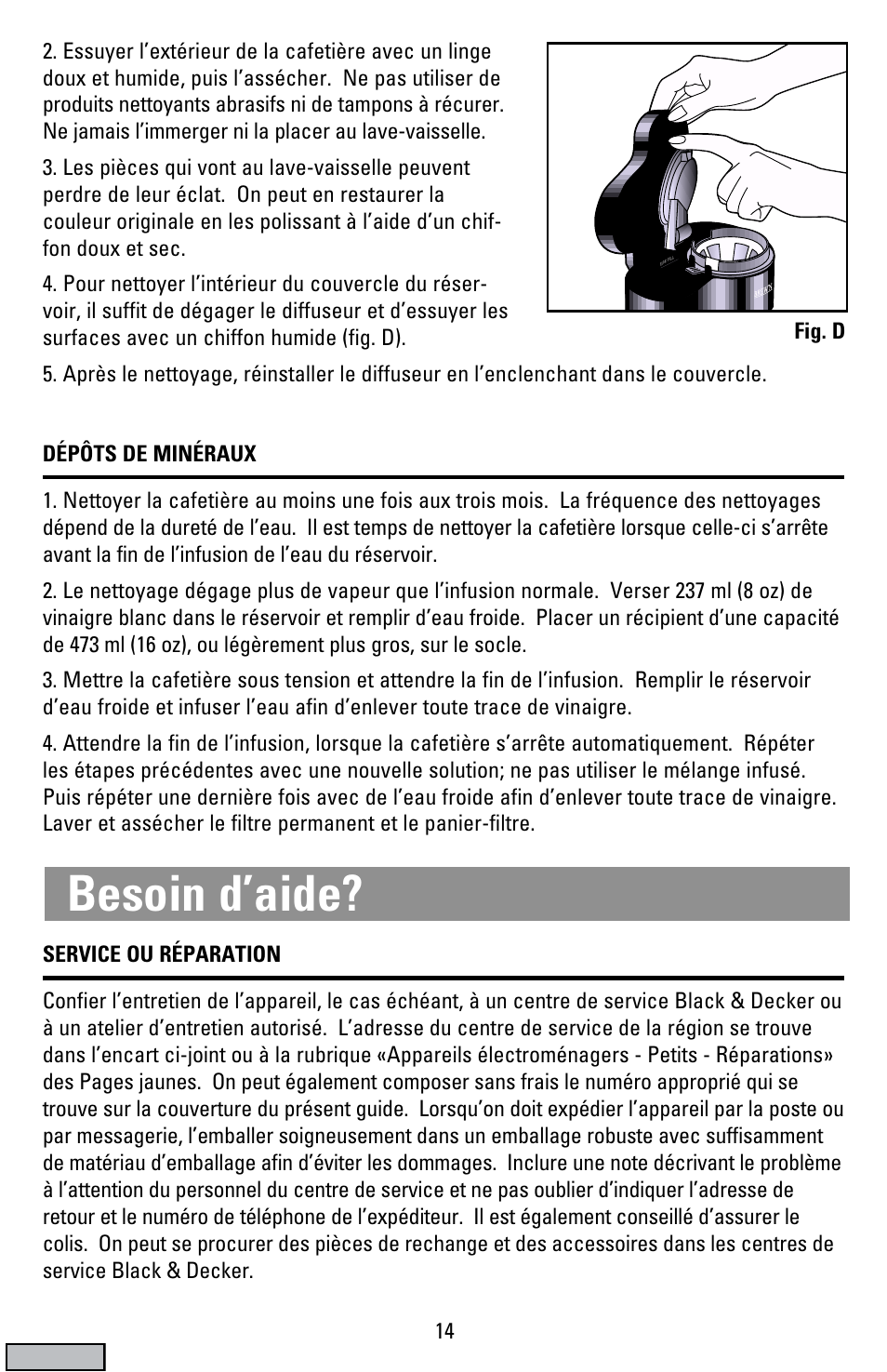 Besoin d’aide, Fig. d | Black & Decker DCM19 User Manual | Page 14 / 16