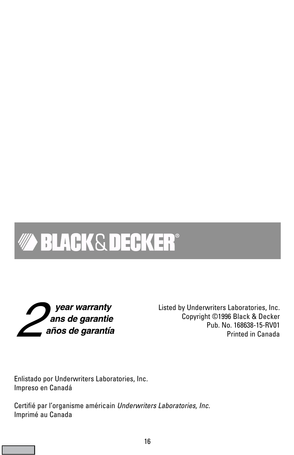 Black & Decker DCM19 User Manual | Page 16 / 16