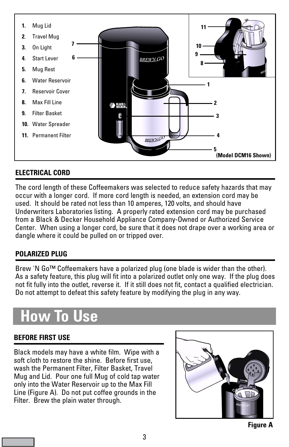 How to use, Cover | Black & Decker DCM19 User Manual | Page 3 / 16