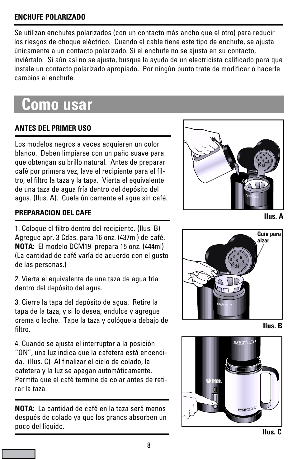 Como usar | Black & Decker DCM19 User Manual | Page 8 / 16