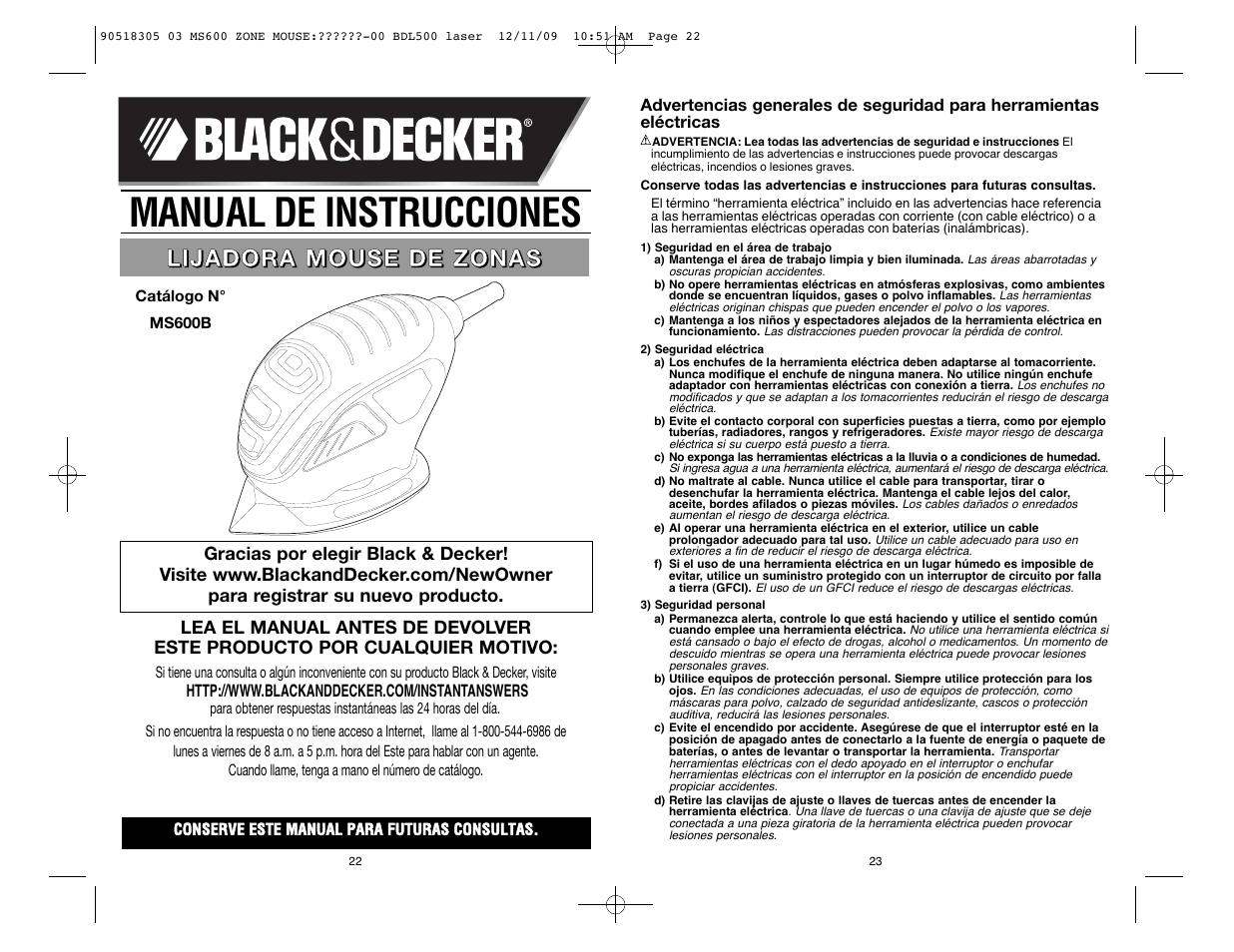 Manual de instrucciones | Black & Decker MS600B User Manual | Page 12 / 17