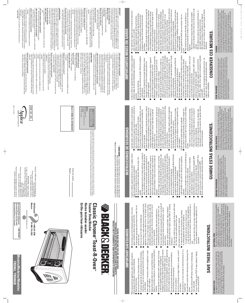 Black & Decker CLASSICCHROME TRO962 User Manual | 2 pages