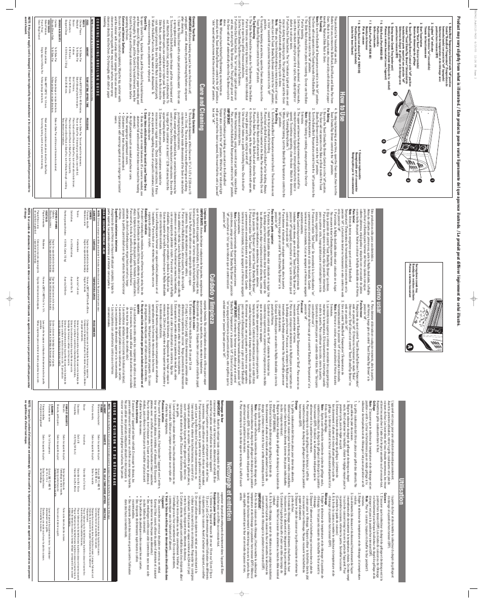 How to use, Care and cleaning, Como usar utilisation | Cuidado y limpieza, Nettoy age et entretien | Black & Decker CLASSICCHROME TRO962 User Manual | Page 2 / 2