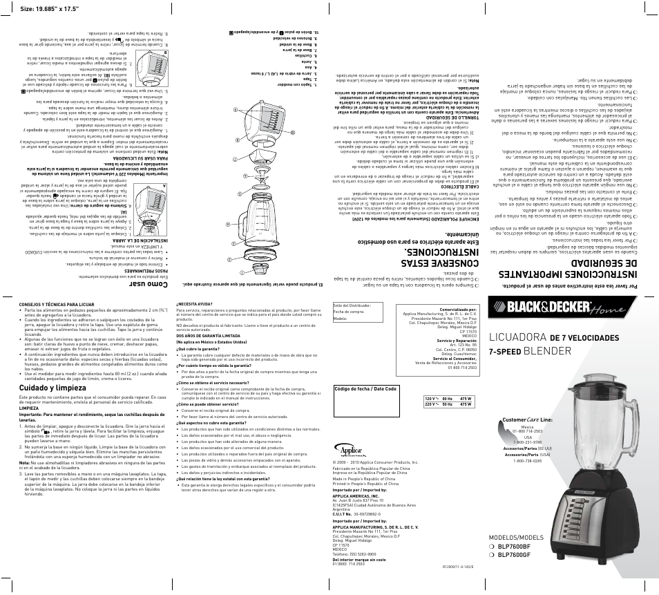 Black & Decker BLP7600BFUC User Manual | 2 pages