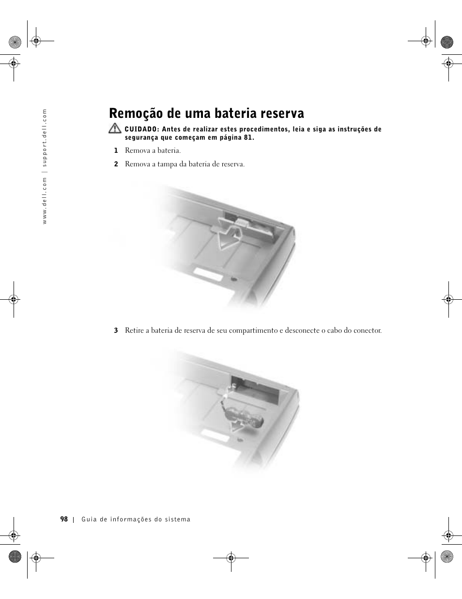 Remoção de uma bateria reserva | Dell Precision M60 User Manual | Page 100 / 144
