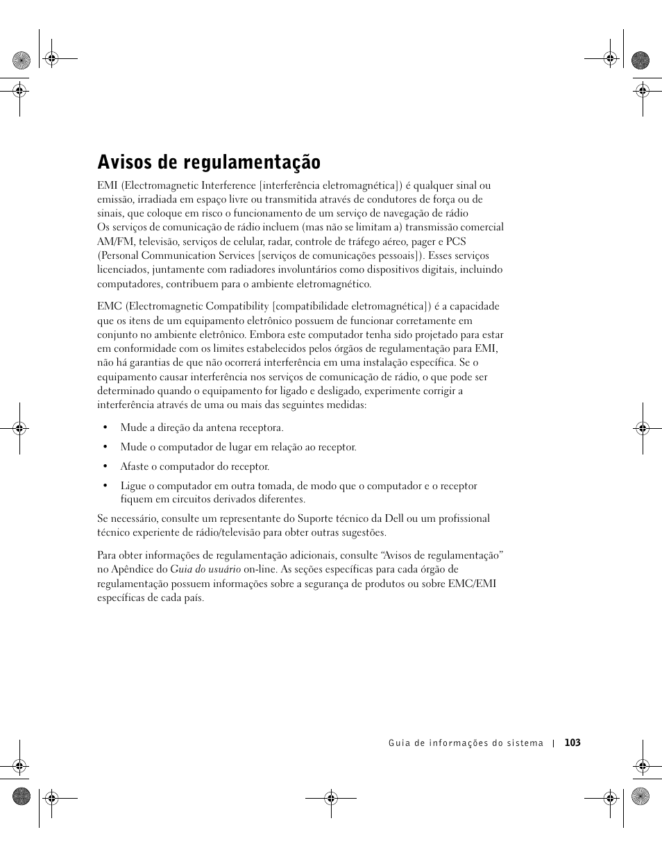 Avisos de regulamentação | Dell Precision M60 User Manual | Page 105 / 144