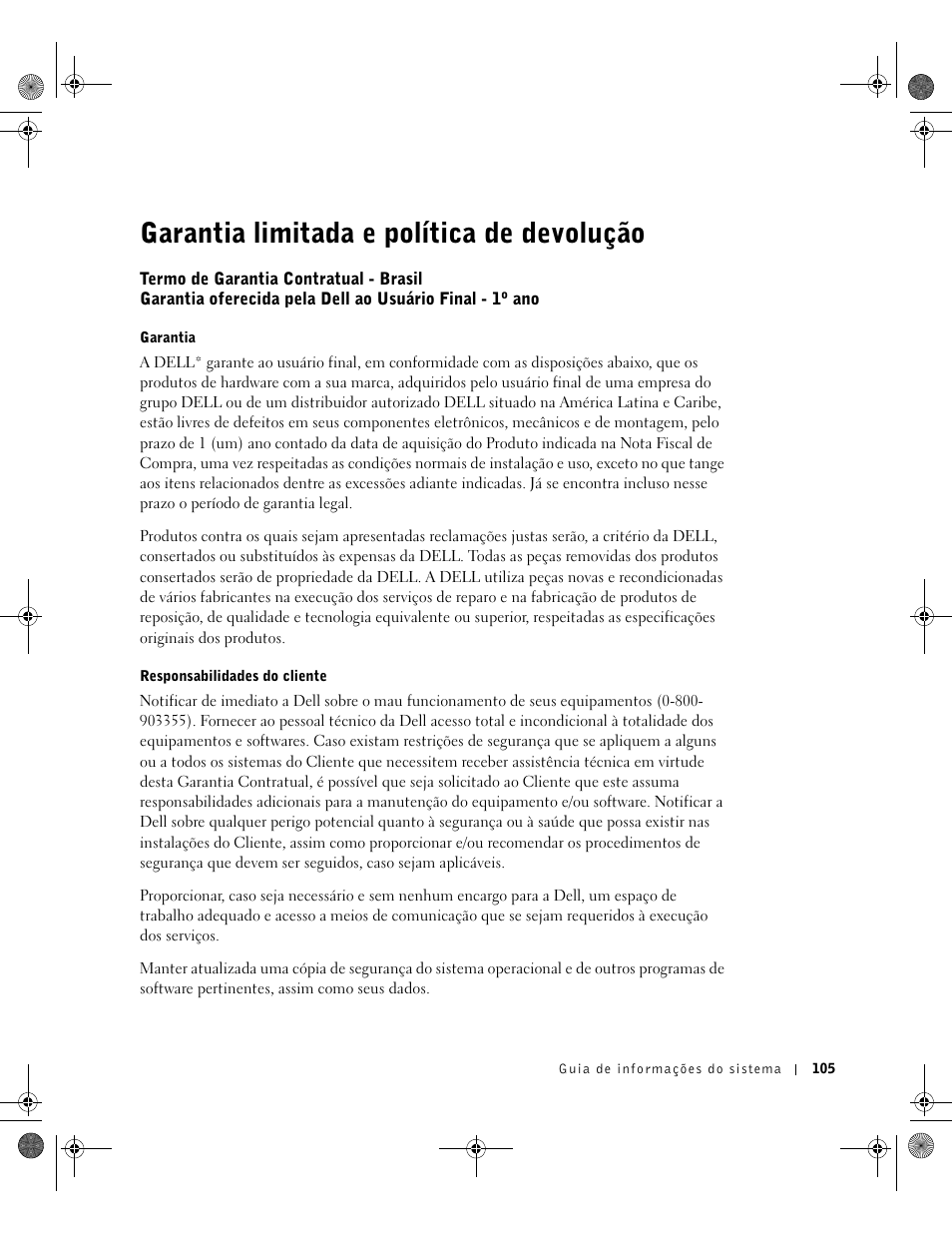 Garantia limitada e política de devolução, Termo de garantia contratual - brasil | Dell Precision M60 User Manual | Page 107 / 144