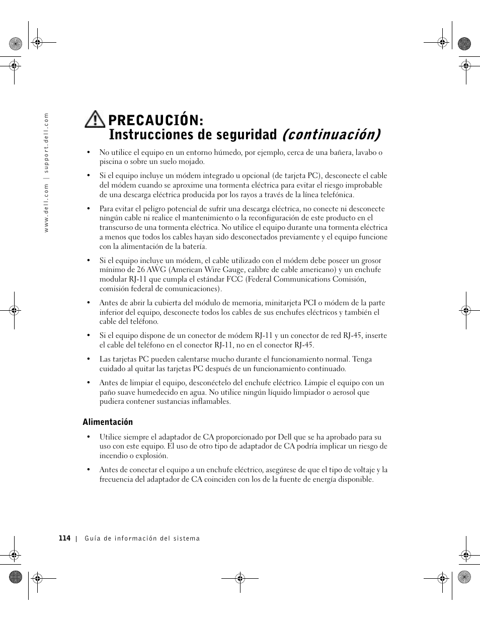 Alimentación | Dell Precision M60 User Manual | Page 116 / 144