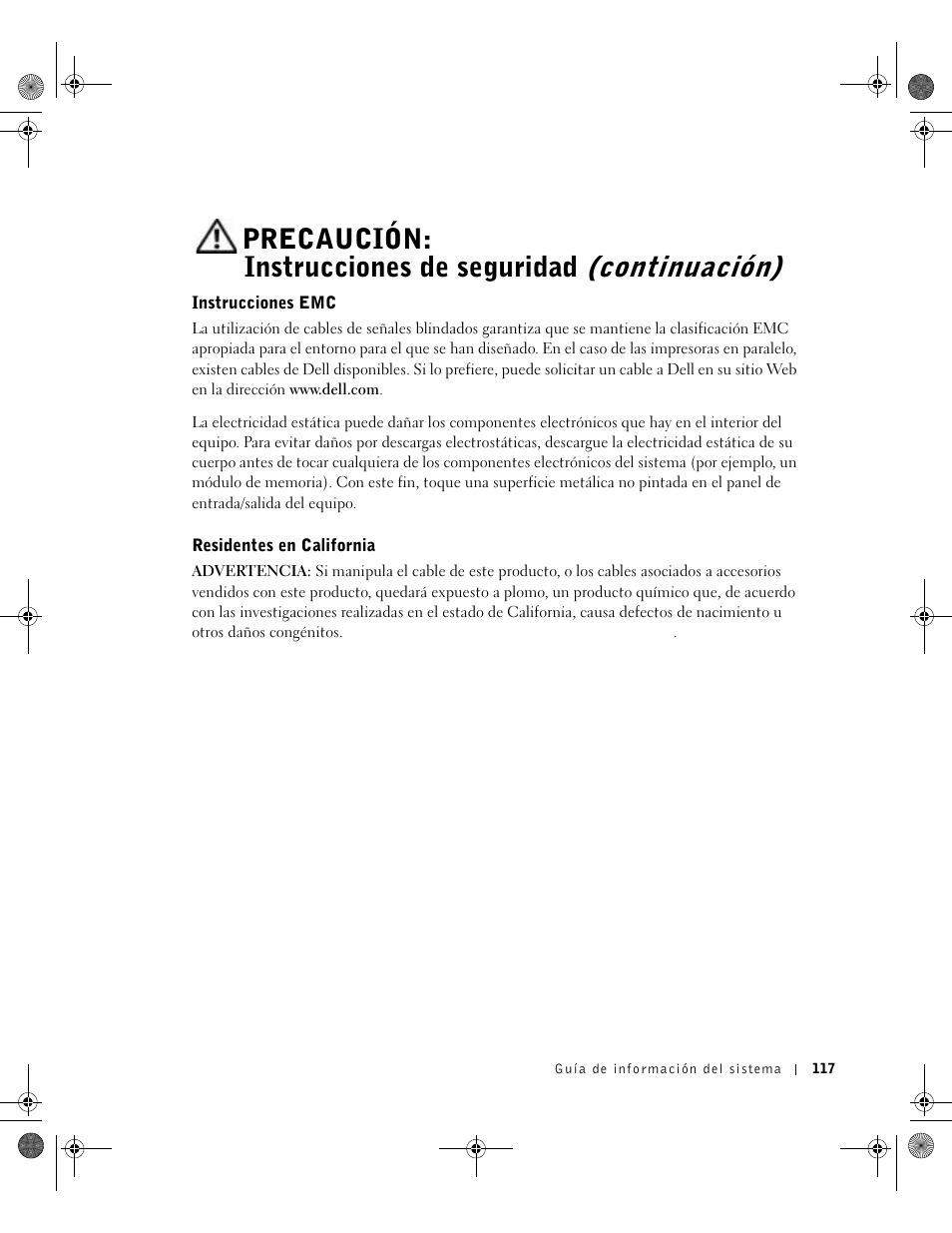 Instrucciones emc, Residentes en california | Dell Precision M60 User Manual | Page 119 / 144