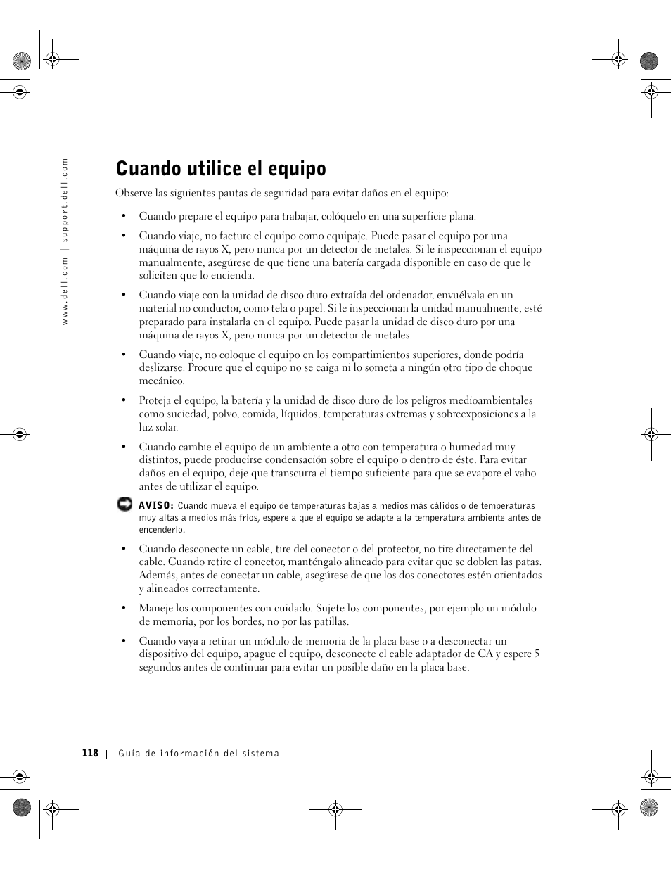 Cuando utilice el equipo | Dell Precision M60 User Manual | Page 120 / 144