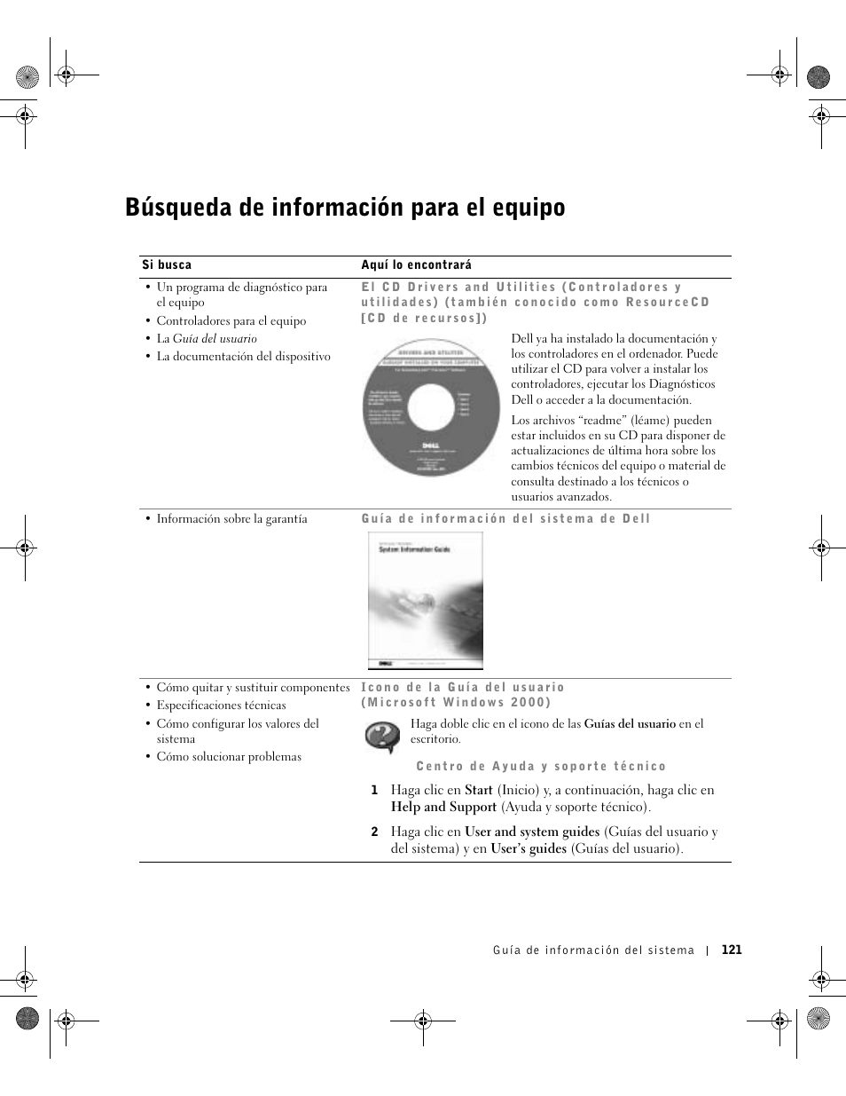 Búsqueda de información para el equipo | Dell Precision M60 User Manual | Page 123 / 144