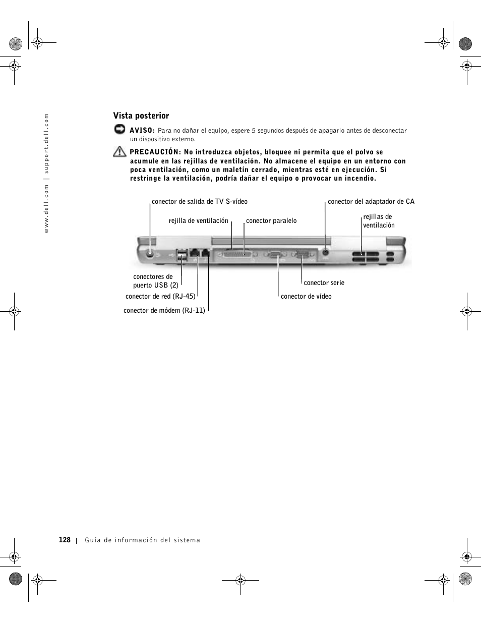 Vista posterior | Dell Precision M60 User Manual | Page 130 / 144