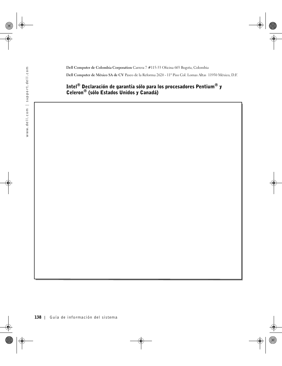 Intel, Yceleron, Sólo estados unidos y canadá) | Dell Precision M60 User Manual | Page 140 / 144