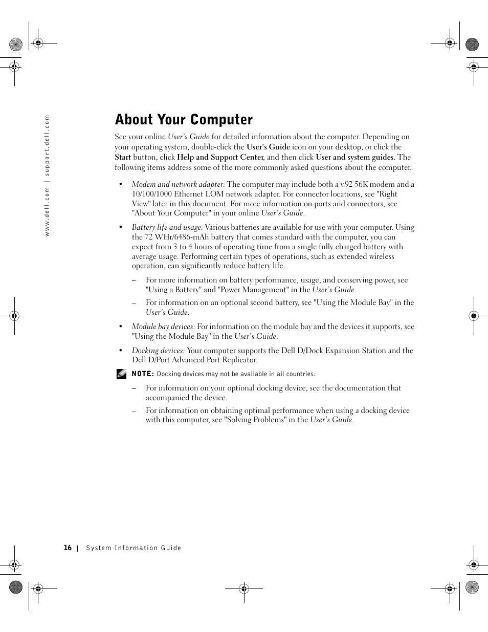 About your computer | Dell Precision M60 User Manual | Page 18 / 144