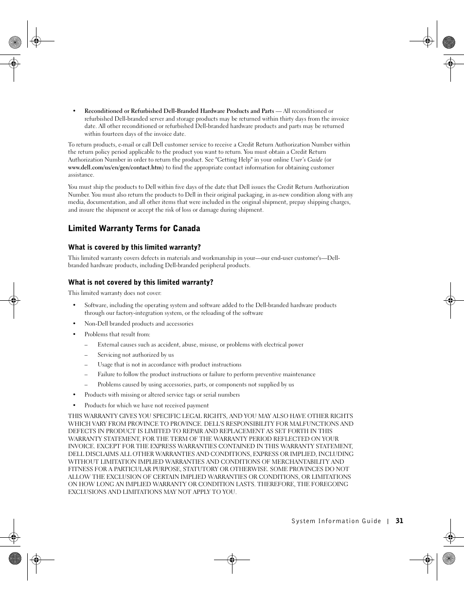 Limited warranty terms for canada | Dell Precision M60 User Manual | Page 33 / 144